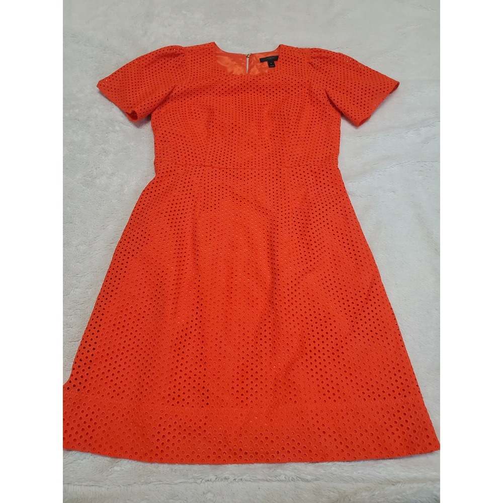 J. Crew‎ Orange Eyelet Lace Midi Dress Size 0 Statement Office Classic Statement